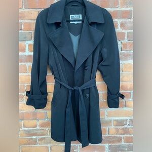Vintage Black Double-Breasted Trench Coat with Waist Tie